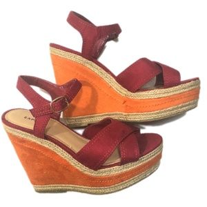 Express Shoes - Women's Express Orange Pink Wedge Sandals size 7 Express Shoes - Women's Express Orange Pink Wedge Sandals size 7